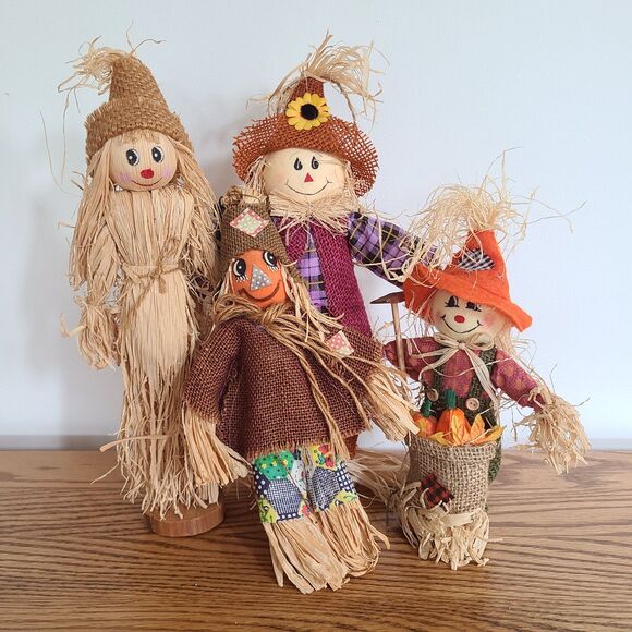 Four Scarecrow Friends Tabletop Harvest Decorations Fall Autumn Halloween Decor - Picture 2 of 10